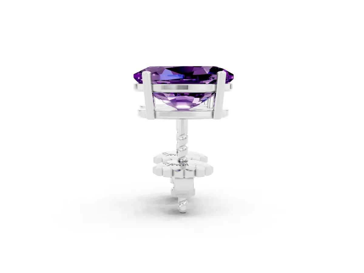 Oval Cut Amethyst Stud Earrings Silver