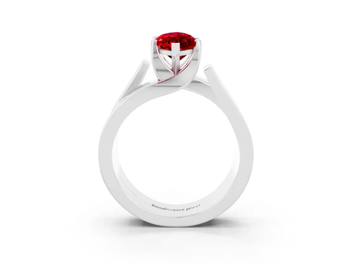 Modern Tension Set Marquise Cut Ruby Solitaire Wide Band Ring White gold