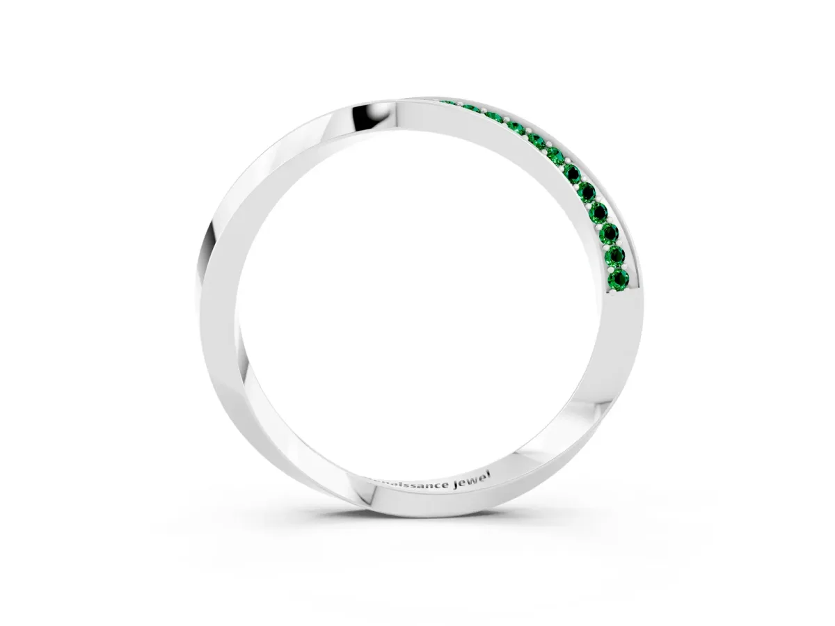 Pavé Round Emerald Twist Band White gold