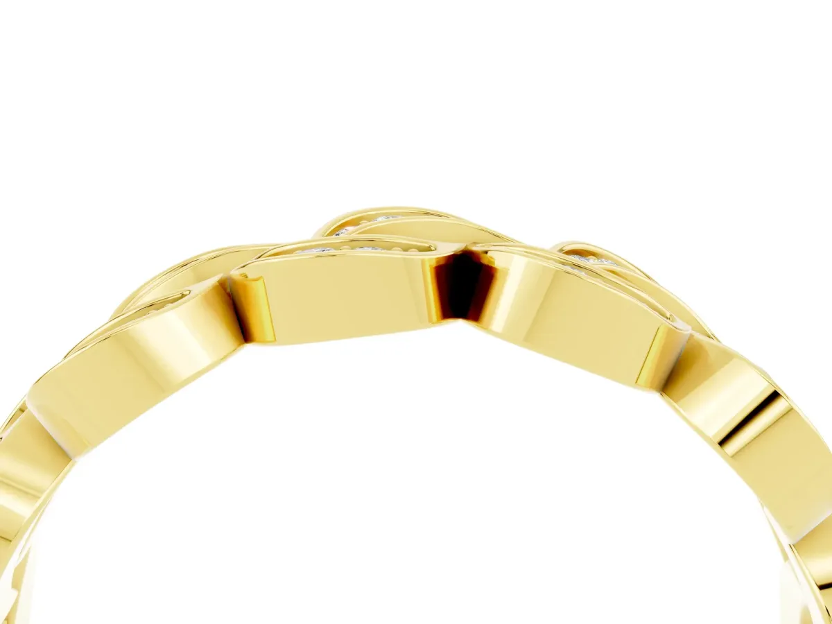Pavé Round Moissanite Interlocking Eternity Band with Bezel Prong Setting Yellow gold