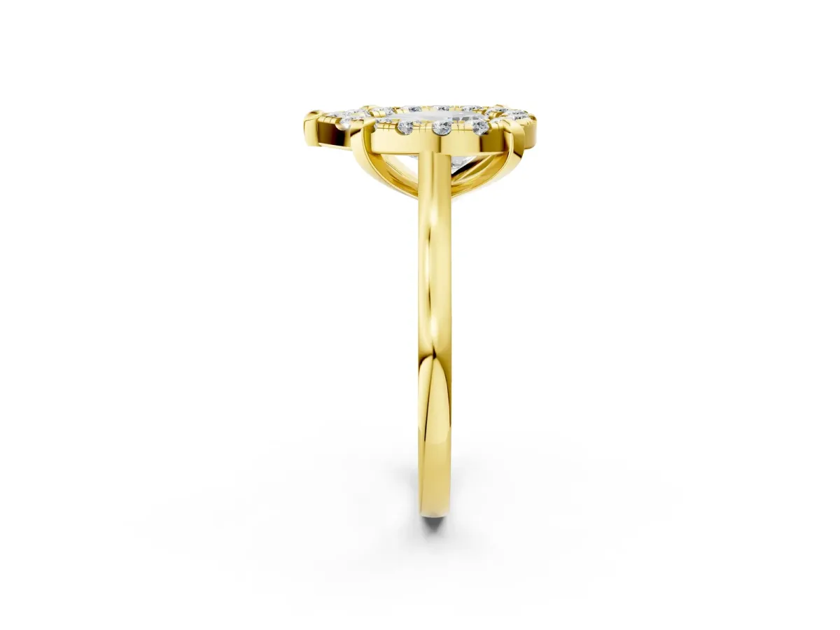 Pear Cut Diamond Cluster Halo Solitaire with Four-Prong Setting Yellow gold