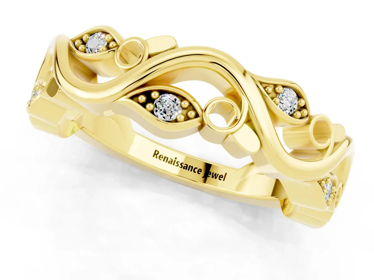 Marquise Moissanite Vine Eternity Band with Bezel Setting Yellow gold