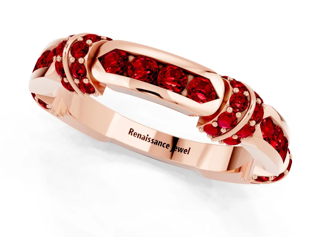 Pavé Round Ruby Link Band with Bezel Setting Rose gold
