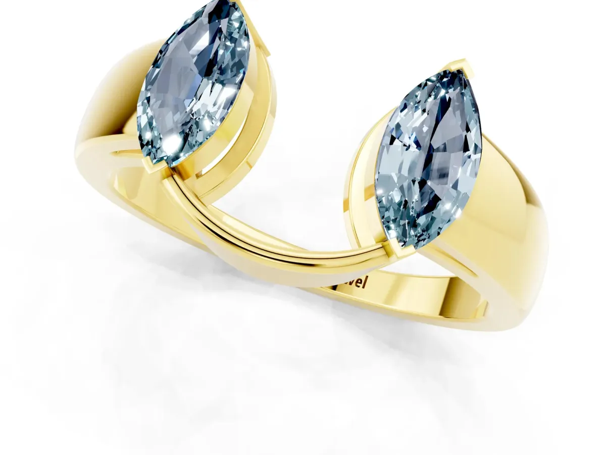 Marquise Aquamarine Open Band Ring with Tension Setting Yellow gold