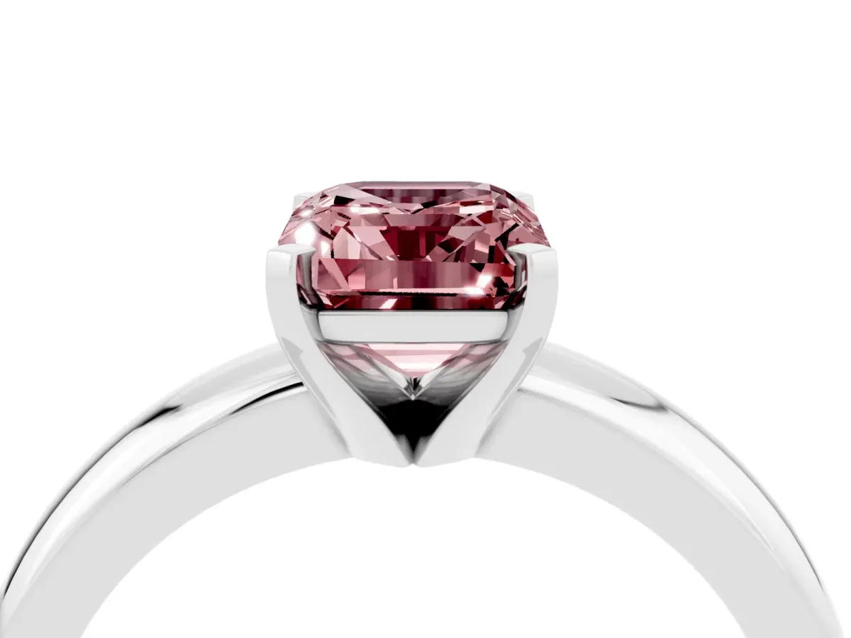 Emerald Cut Morganite Solitaire Engagement Ring with Round Band and Four-Prong Setting Silver