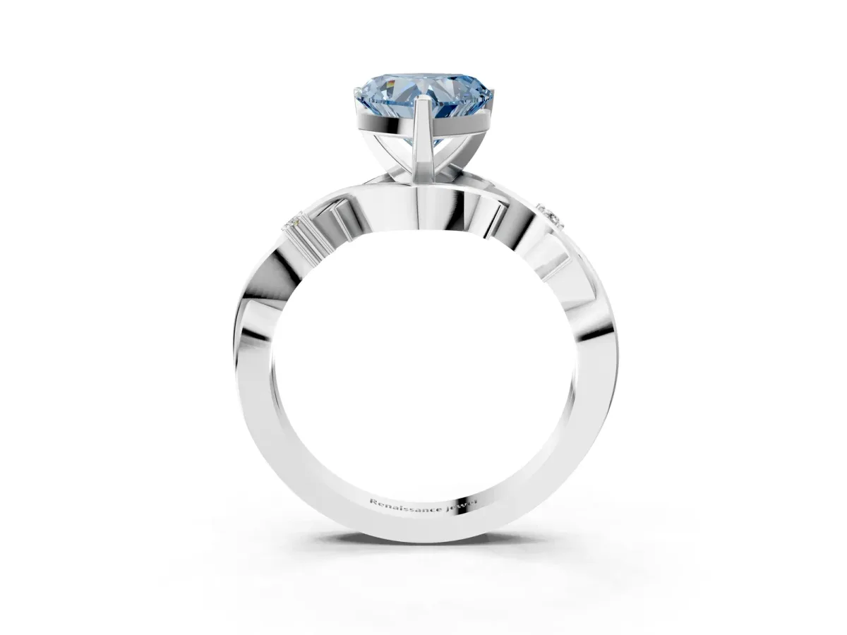 Fancy Blue Heart Cut Diamond Solitaire Ring with Twisted Band and Prong Setting Platinum