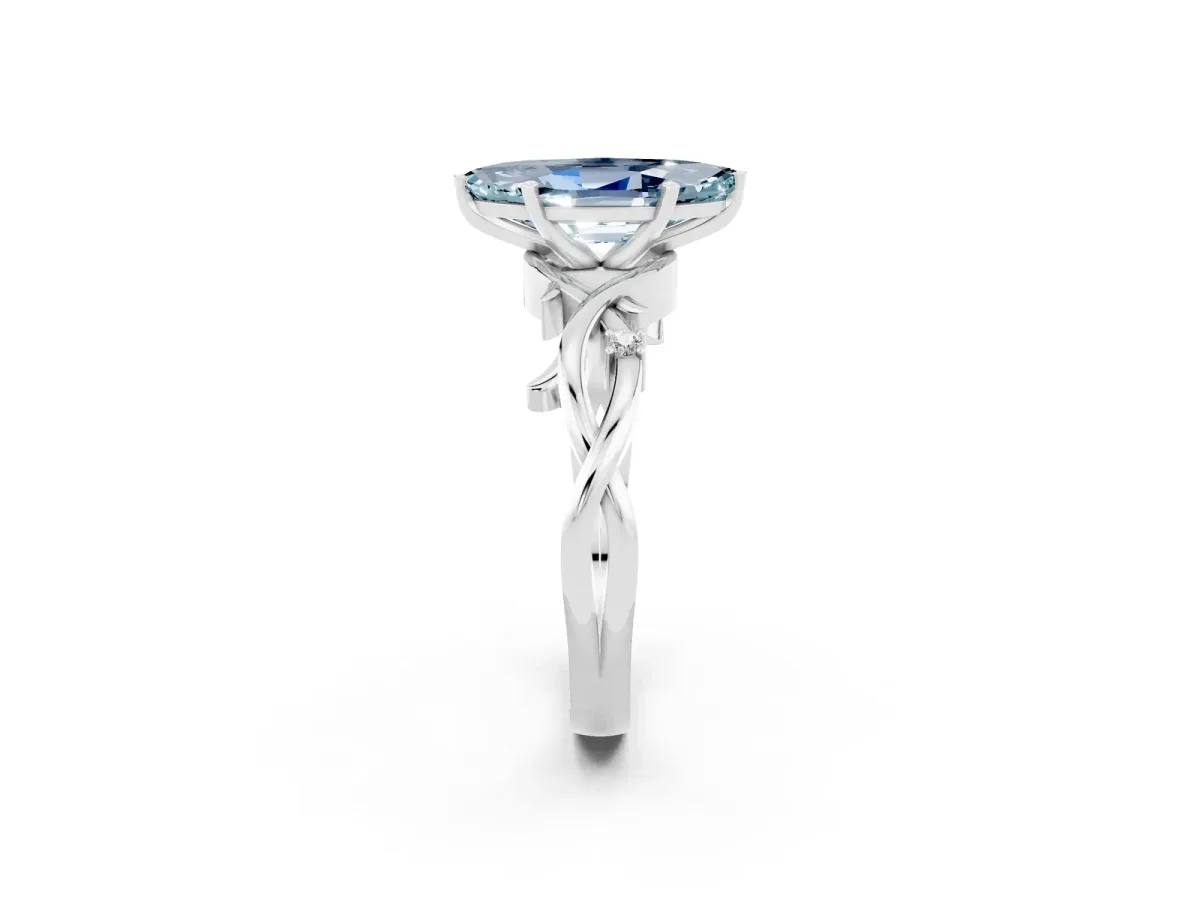Marquise Cut Aquamarine Solitaire Ring with Twisted Band and Prong Setting Silver