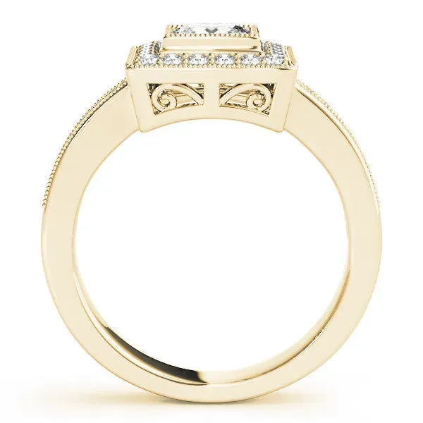 Princess Cut Cut Halo Pavé Diamond Ring Yellow gold