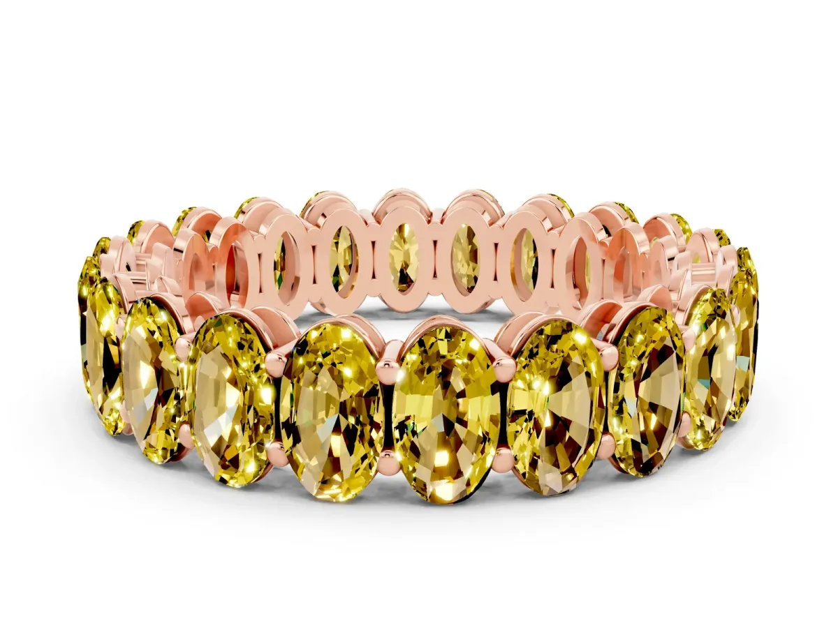 Oval Cut Yellow Sapphire Eternity Band with Shared Prong Setting Rose gold