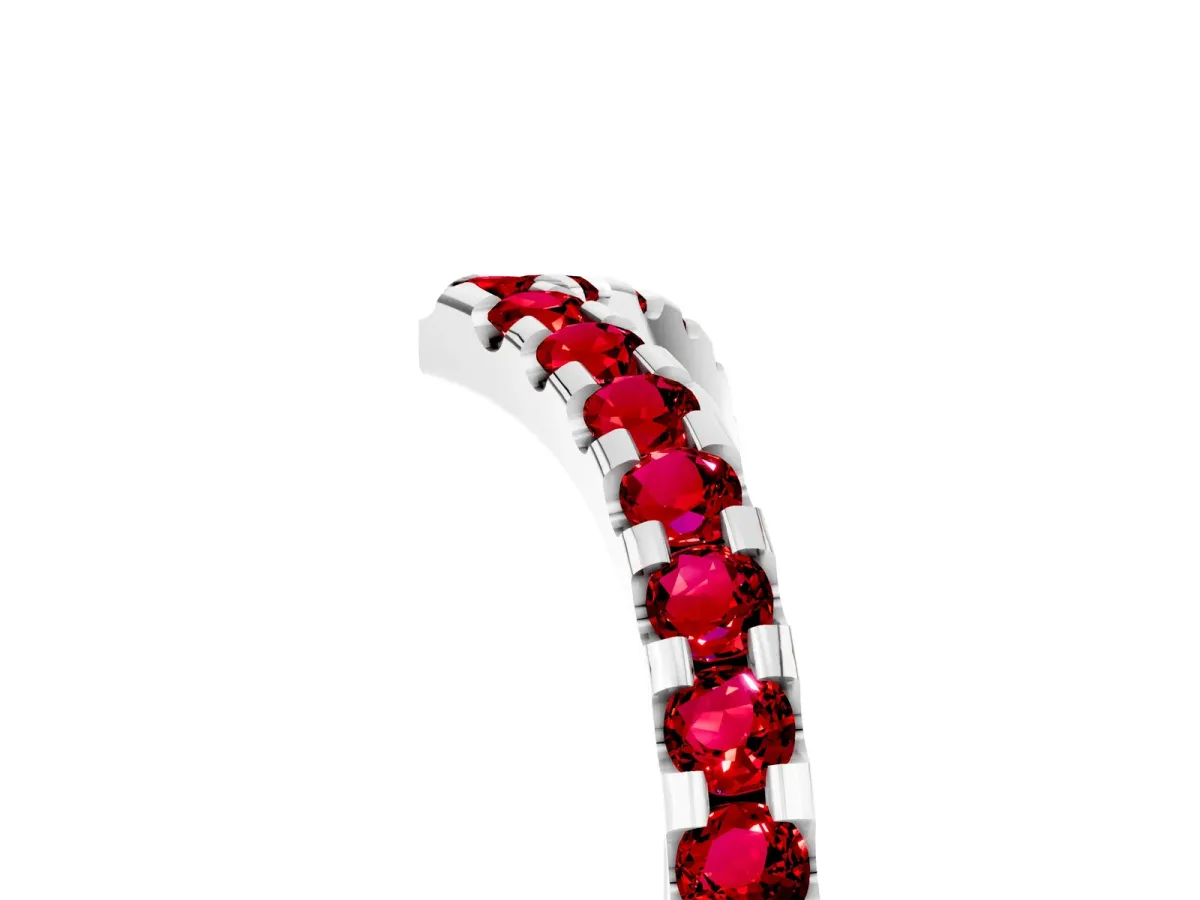 Pavé Round Ruby Chevron Band with Shared Prong Setting Silver