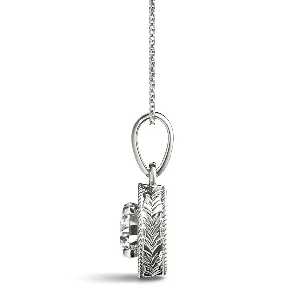 Round Solitaire Milgrain Bezel Pendant White gold