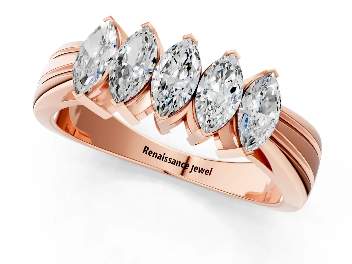 Five-Stone Marquise Diamond Split Shank Ring with Shared Prong Setting Rose gold