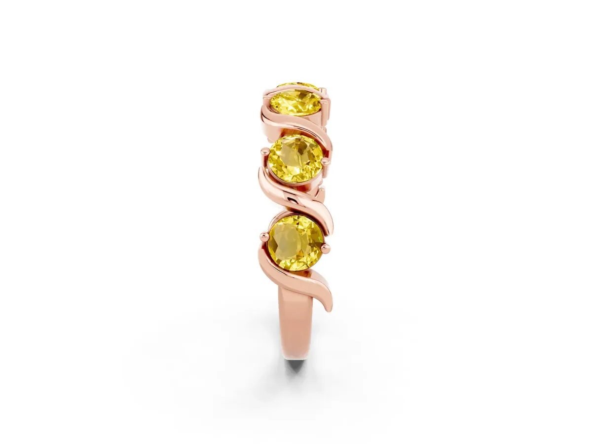 Six-Stone Round Yellow Sapphire Wave Band with Shared Prong Setting Rose gold