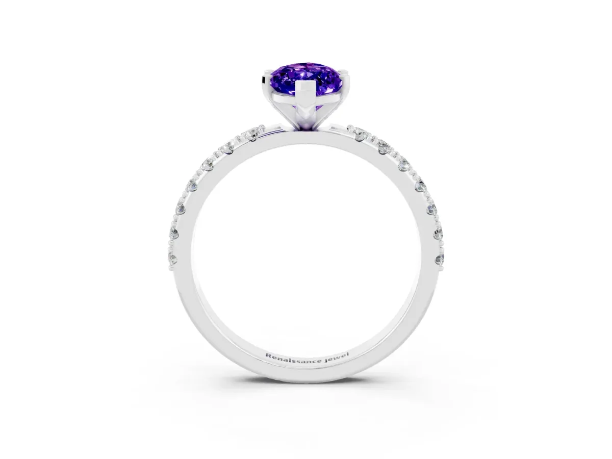Marquise Cut Tanzanite Solitaire Pavé Band with Four-Prong Setting Silver