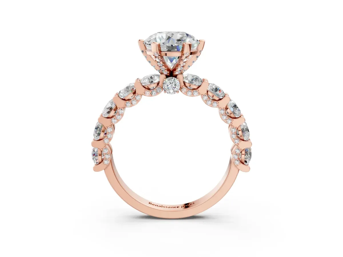 Round Diamond Mens Ring with Graduated Side Stones Rose gold