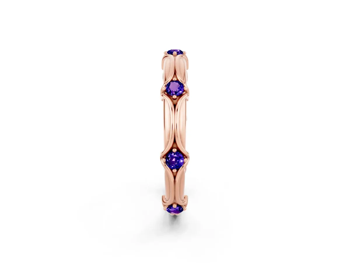 Round Tanzanite Prong Set Milgrain Eternity Band Rose gold