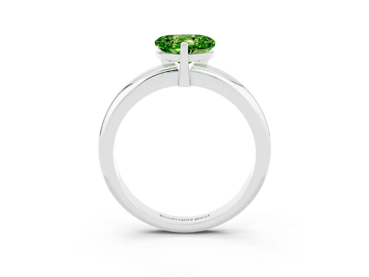 Heart Cut Peridot Solitaire Engagement Ring with Round Band and Four-Prong Setting Silver