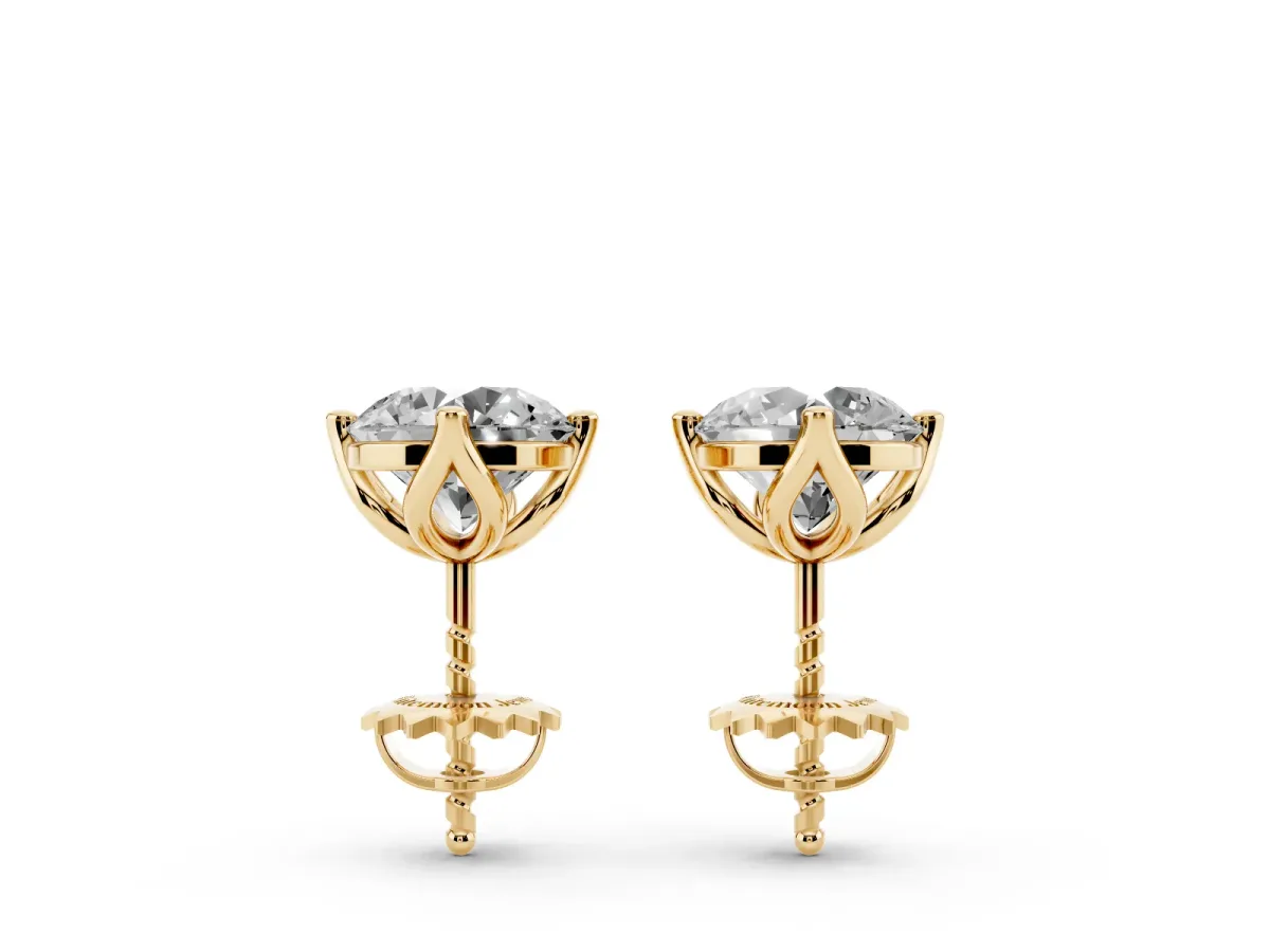 Round Diamond Flower Petal Solitaire Stud Earrings Yellow gold