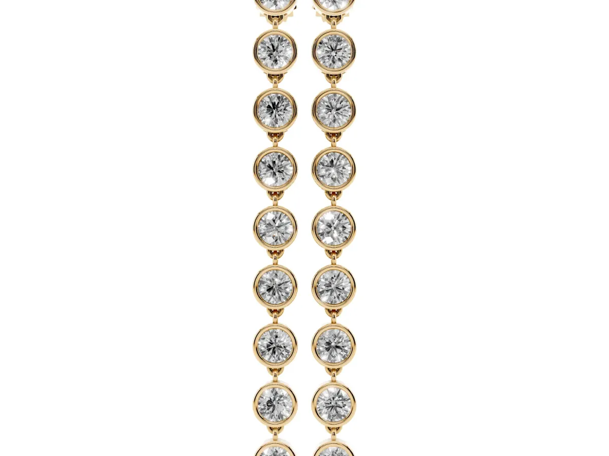 Round Diamond Bezel-Set Linear Drop Earrings Yellow gold