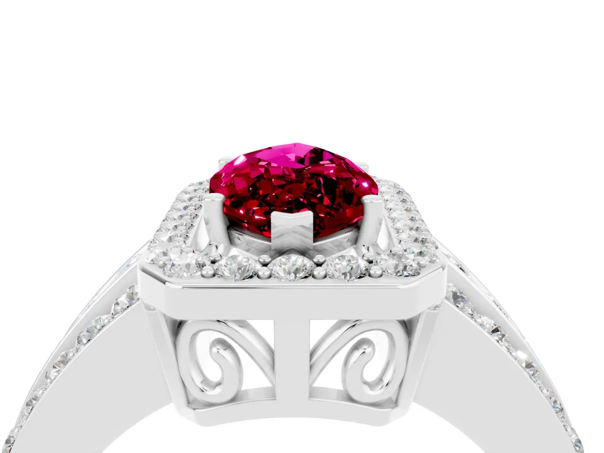 Marquise Cut Halo Garnet Ring with Round Split Shank and Prong Setting Silver