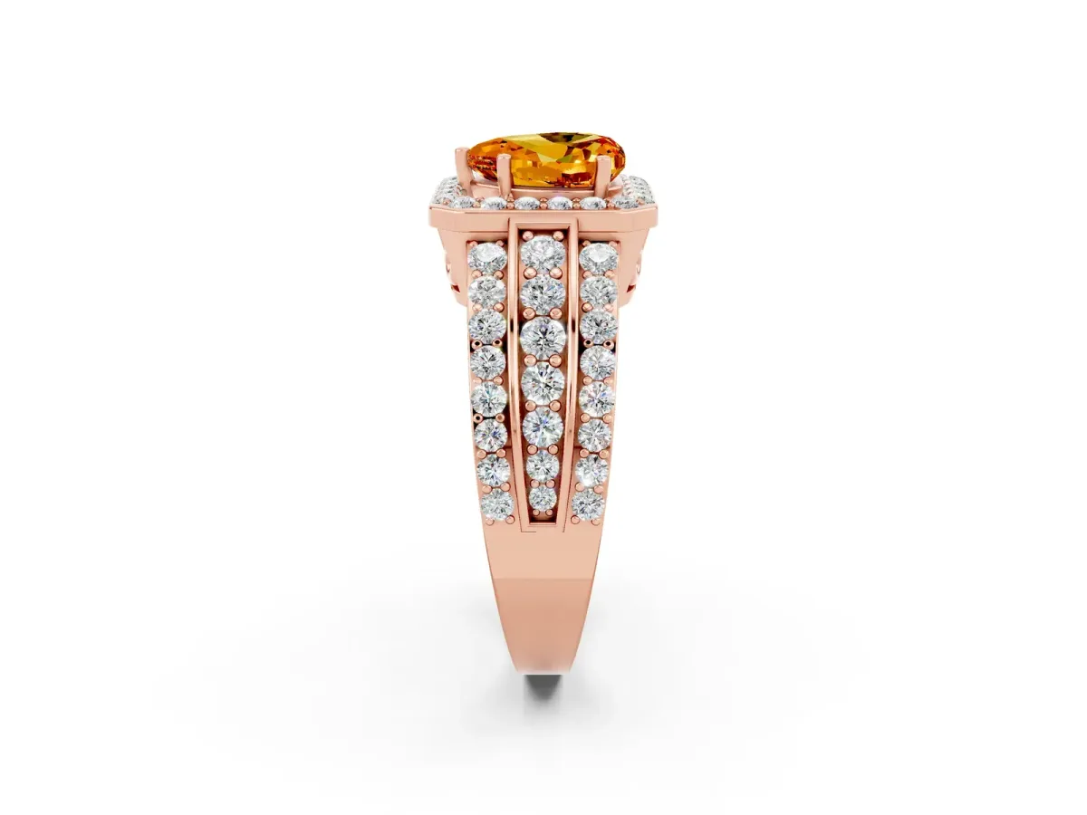 Heart Cut Halo Citrine Ring with Round Split Shank and Prong Setting Rose gold