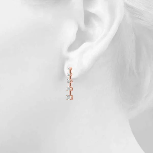 Round Cut Prong Set Diamond Drop Earrings Rose gold