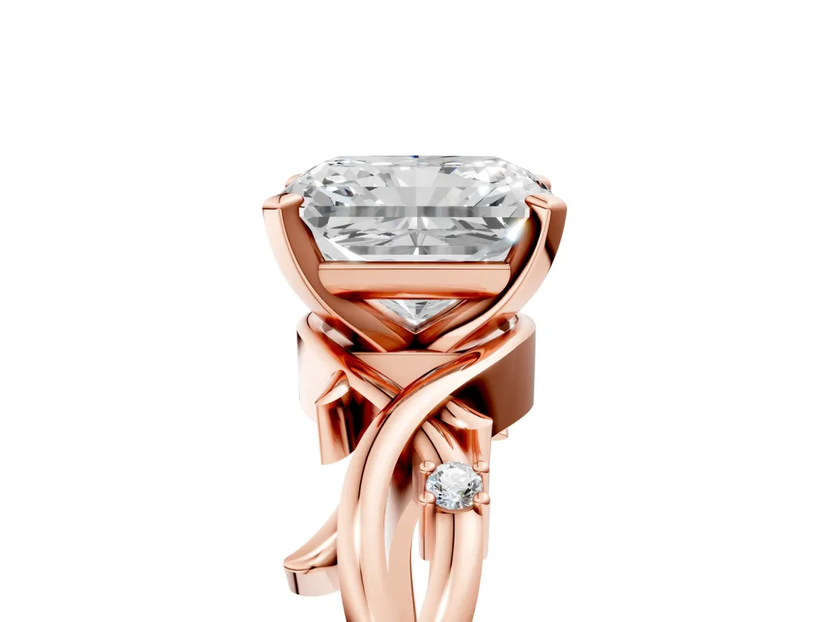 Radiant Cut Diamond Solitaire Ring with Twisted Band and Prong Setting Rose gold
