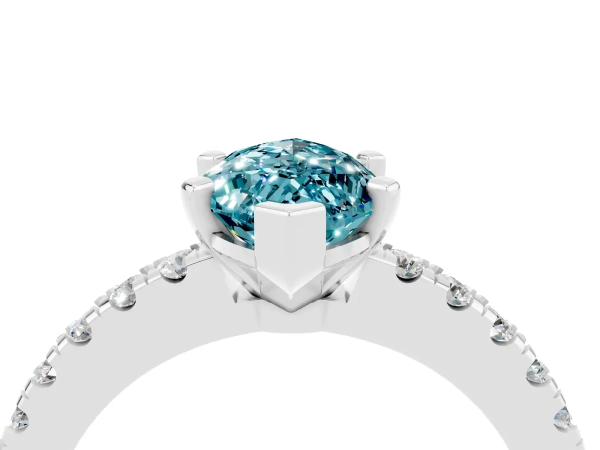 Marquise Cut Solitaire Blue Topaz with Pavé Band and Four-Prong Setting Silver