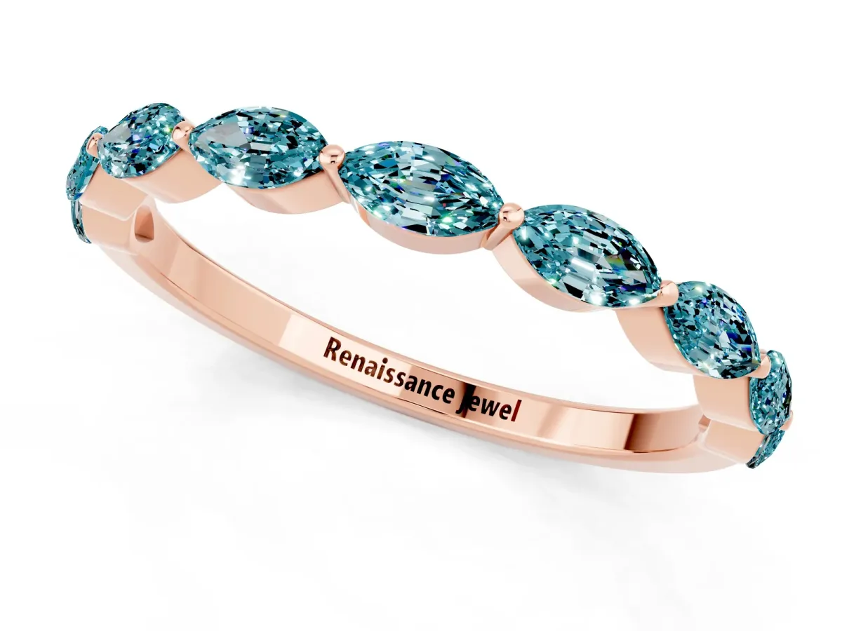 Marquise Blue Topaz Half Eternity Band with Prong Setting Rose gold