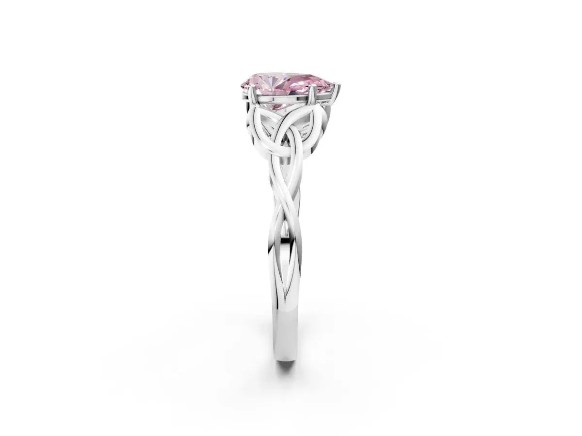Fancy Pink Pear Cut Diamond Solitaire Celtic Knot Ring with Four-Prong Setting White gold