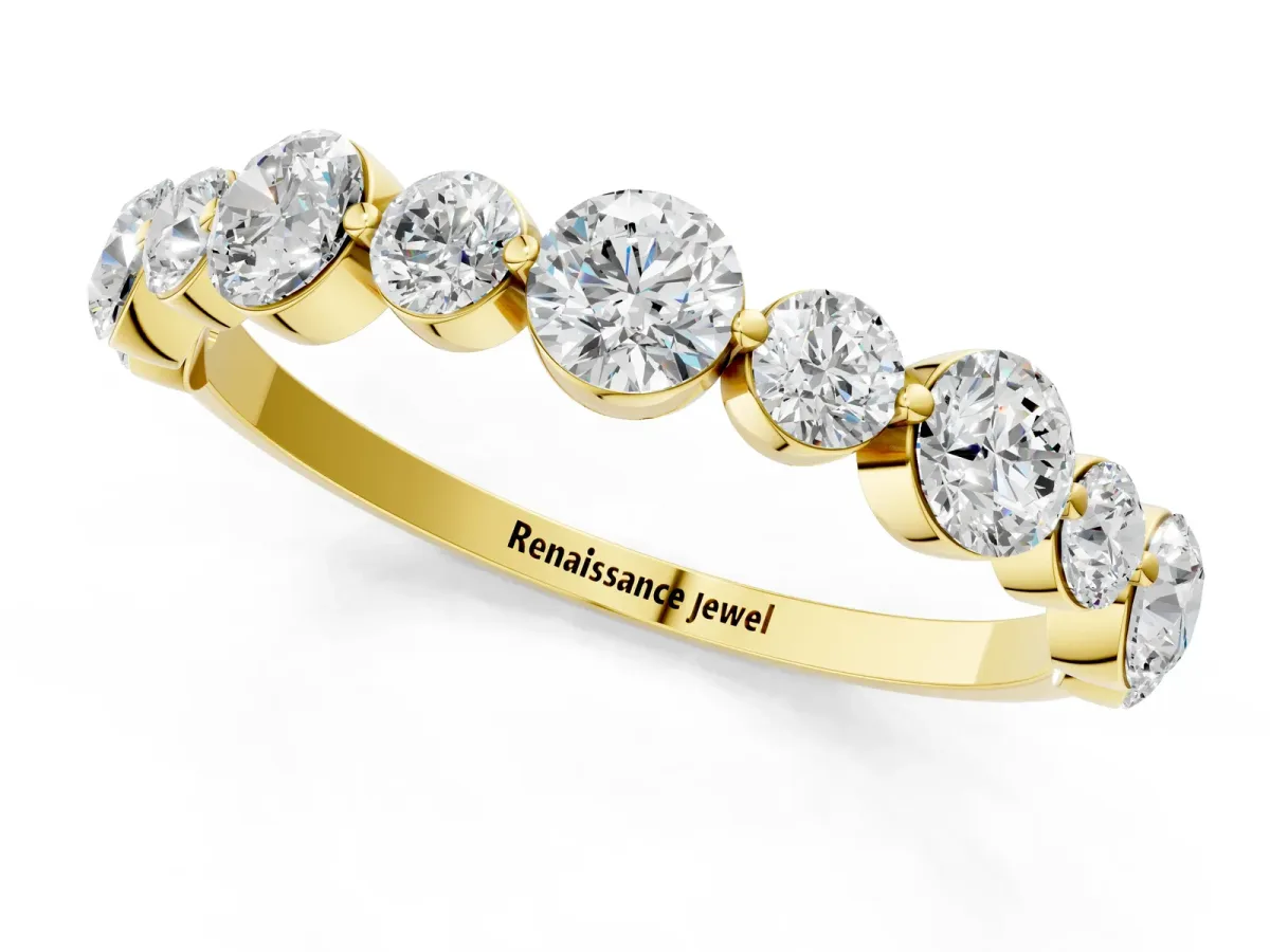 Round Diamond Scalloped Prong Set Eternity Band Yellow gold