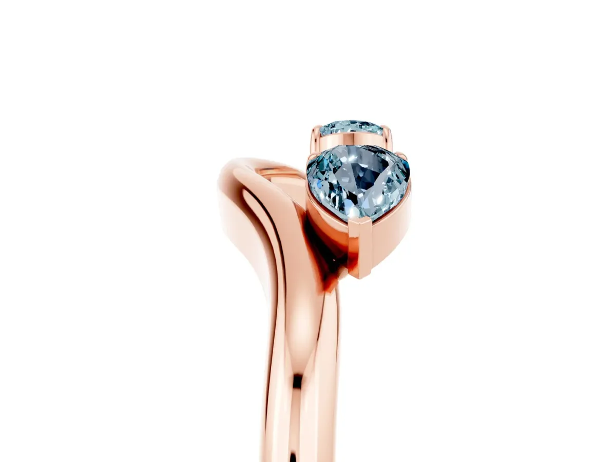 Pear Cut Aquamarine Two-Stone Open Band Ring with Prong Setting Rose gold