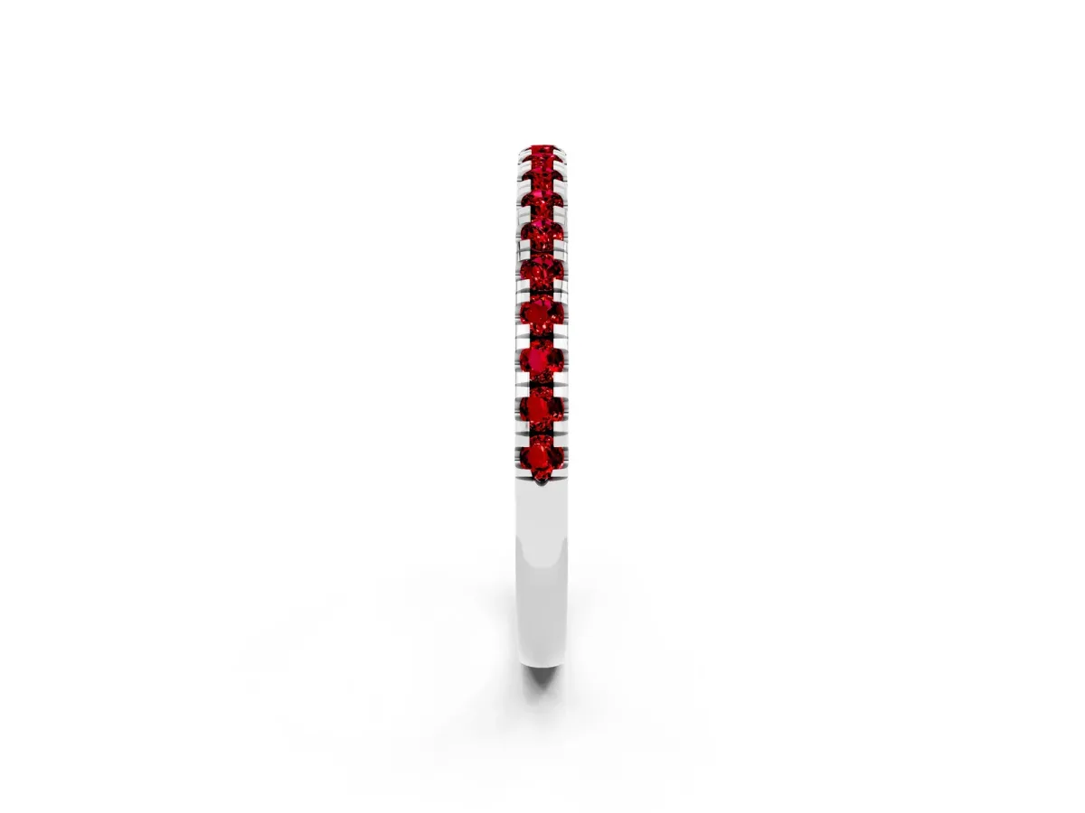 Pavé Round Ruby Half Eternity Band with Shared Prong Setting Silver