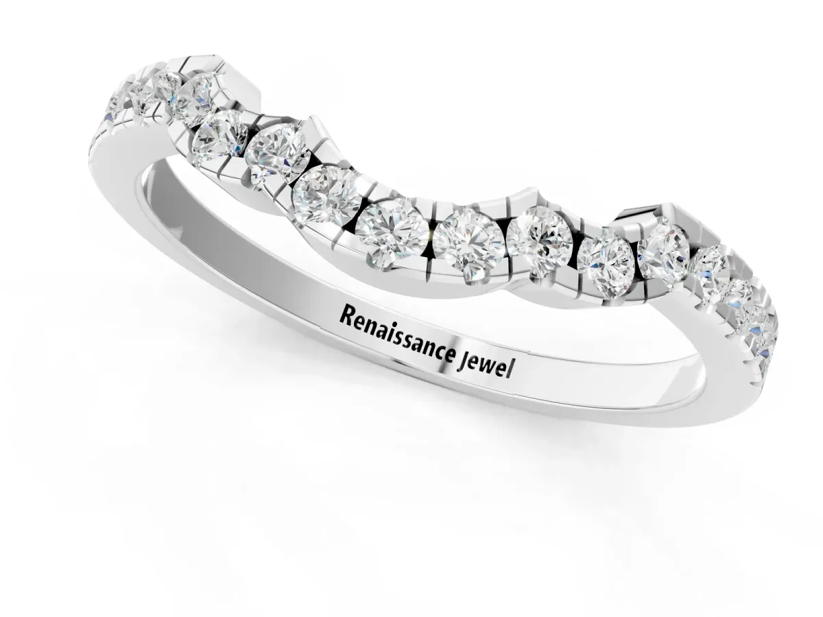 Curved Diamond Pavé Round-Cut Contour Band Silver