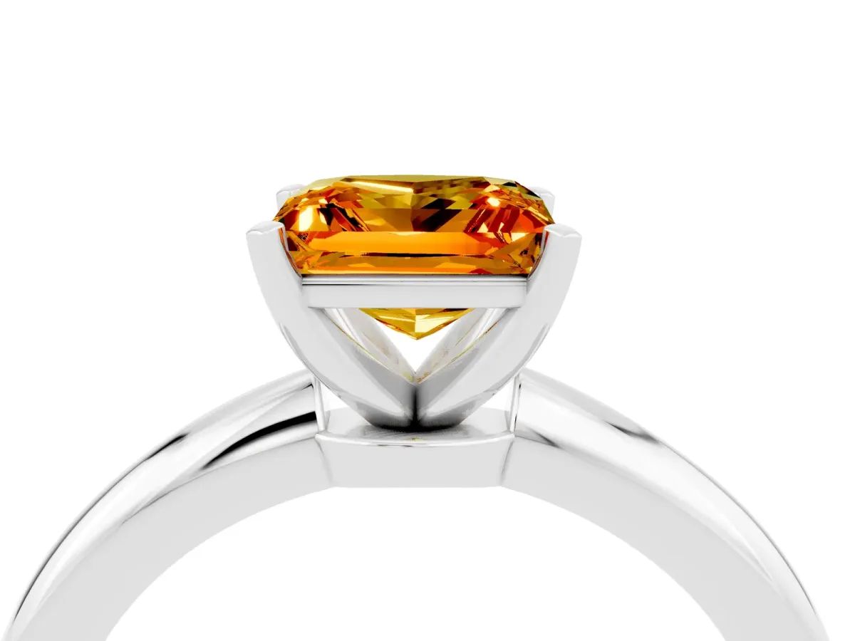 Princess Cut Citrine Solitaire Ring with Six-Prong Setting and Classic Band Silver