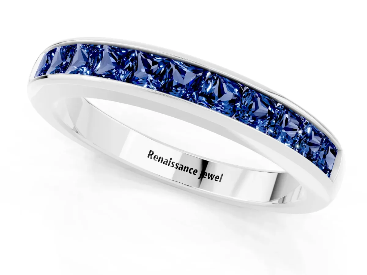 Channel Set Princess Cut Blue Sapphire Eternity Band Platinum