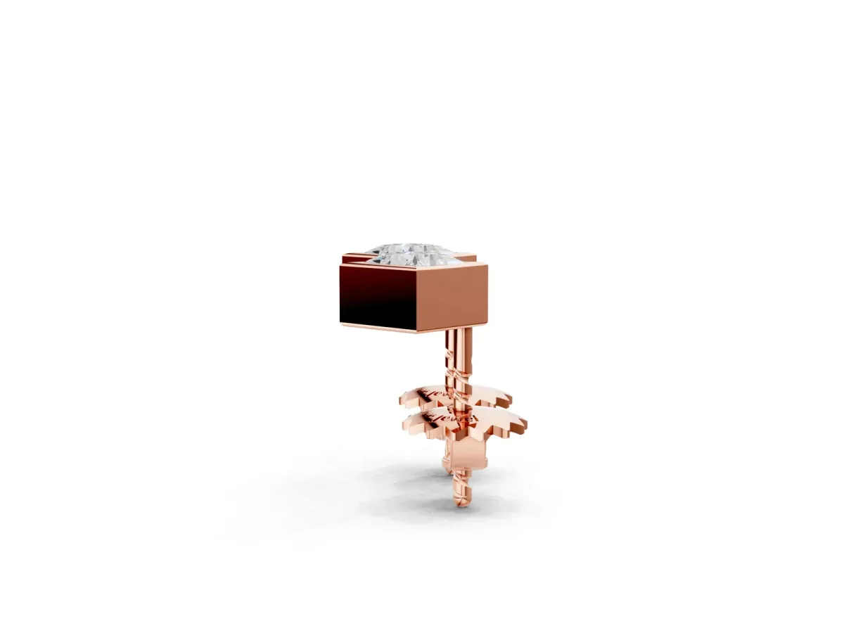 Princess Cut Bezel Set Diamond Stud Earrings Rose gold