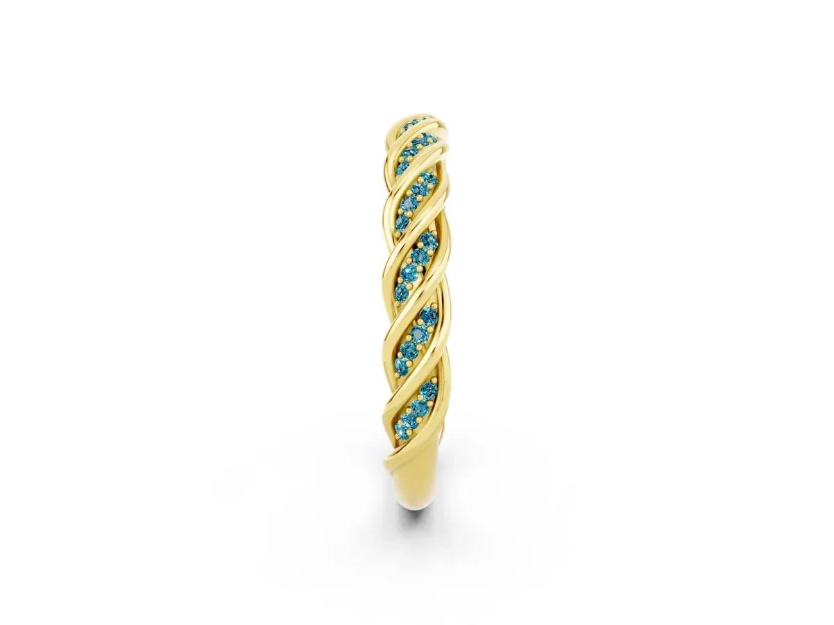 Twisted Pavé Round Blue Topaz Eternity Band with Shared Prong Setting Yellow gold