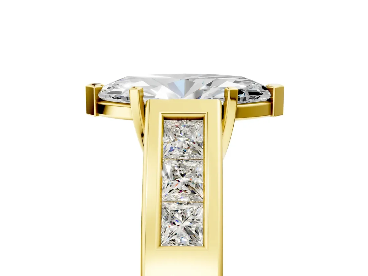 Marquise Cut Cut Channel Set Solitaire Ring with Four-Prong Setting Yellow gold
