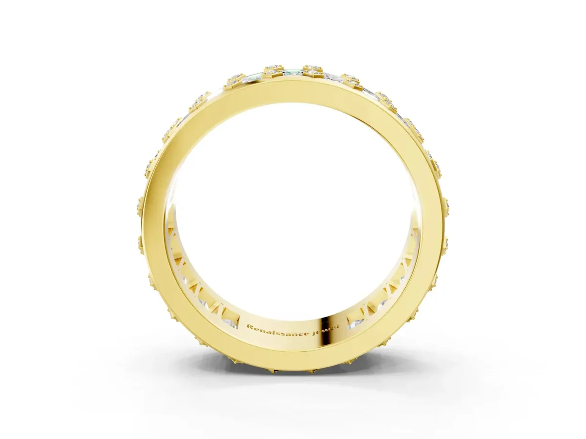 Emerald Cut and Round Diamond Eternity Mens Band Yellow gold