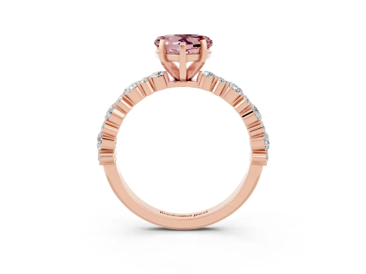 Heart Cut Morganite Side Stone Solitaire Ring with Round and Four-Prong Setting Rose gold
