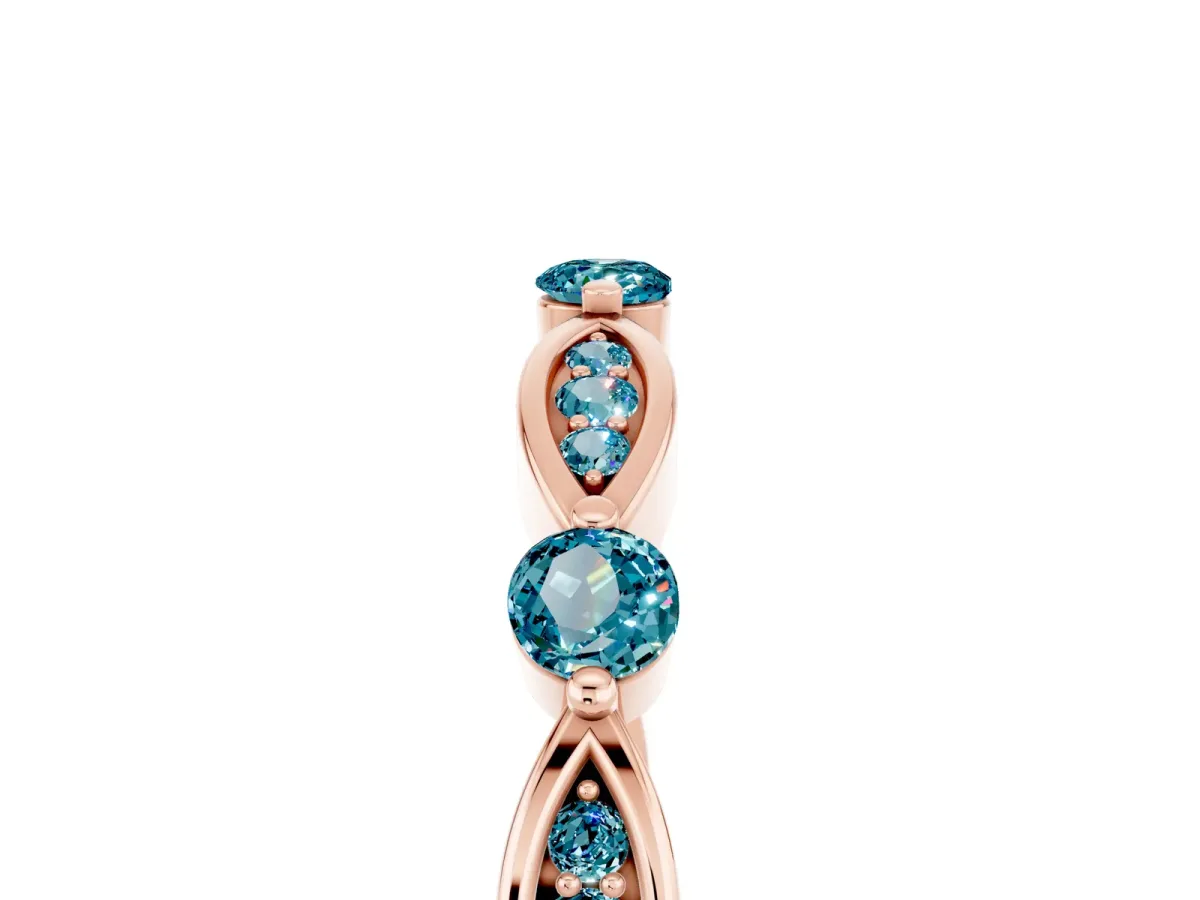 Marquise and Round Blue Topaz Milgrain Band with Bezel Setting Rose gold