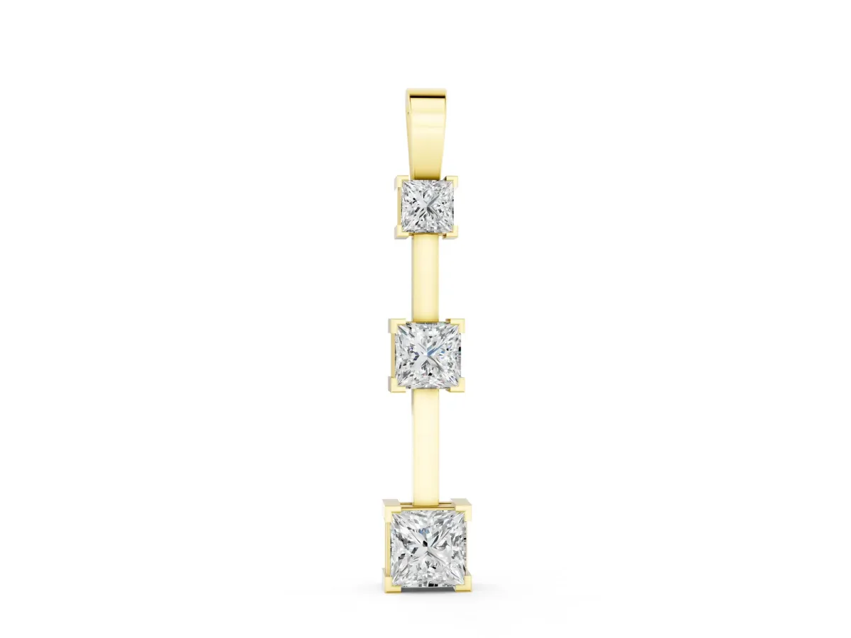 Three-Stone Princess Cut Prong Set Pendant Yellow gold