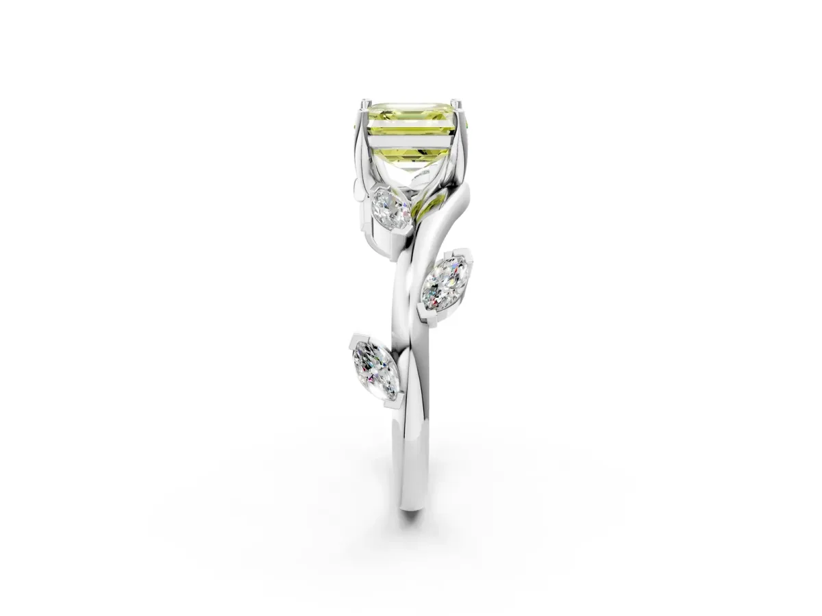 Fancy Yellow Asscher Cut Solitaire Twisted Band Marquise Accent Prong Setting Ring Platinum