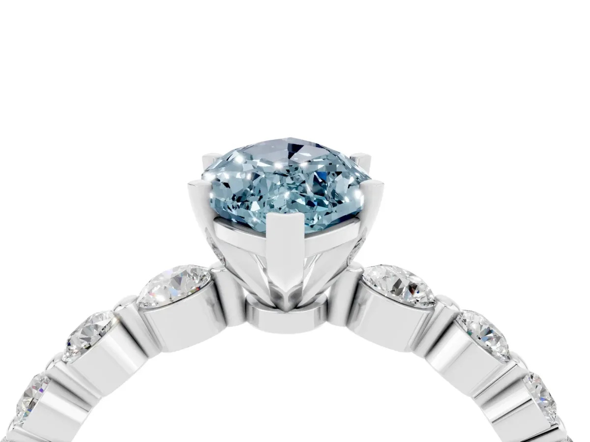 Marquise Cut Solitaire Aquamarine Ring with Pave Band and Four-Prong Setting Silver
