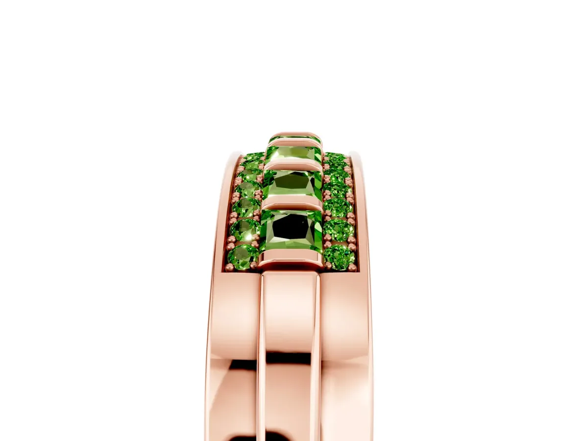 Bar-Set Princess Cut Peridot Pavé Band Rose gold