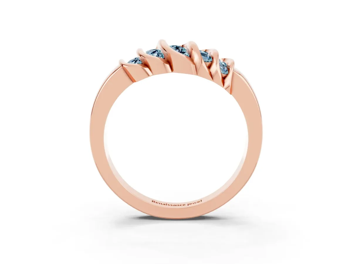 Round Aquamarine Multi-Row Crossover Band Rose gold