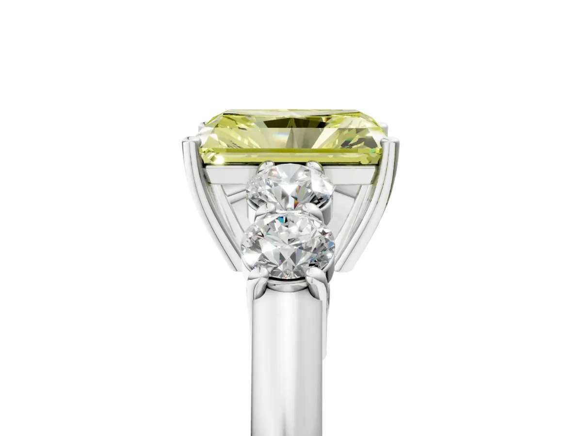 Fancy Yellow Radiant Cut Cut Diamond Five-Stone Prong Set White Gold Ring Platinum