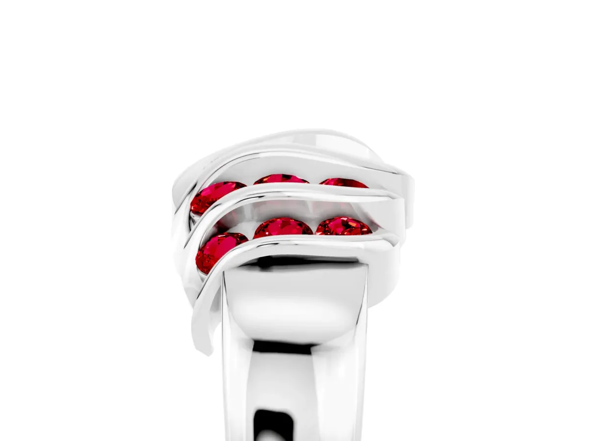 Round Ruby Multi-Row Crossover Band Platinum