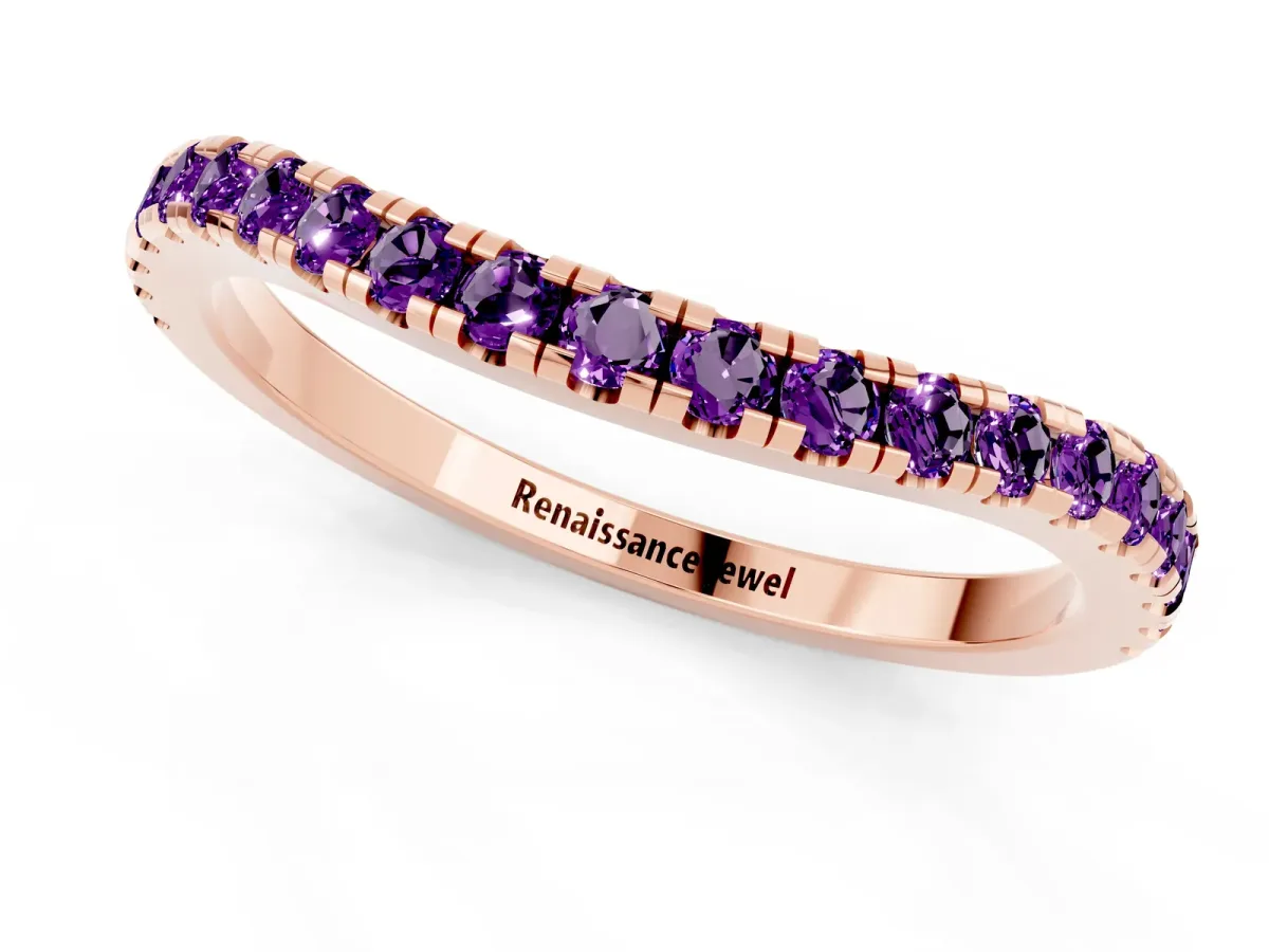 Round Amethyst Pavé Half Eternity Band with Shared Prong Setting Rose gold